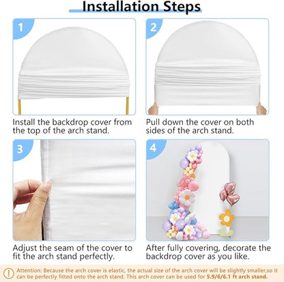 Hemmotop White Arch Backdrop Cover (No Arch Backdrop Stand), 6 ft Spandex Stretchy 2-Sided Arch Stand Covers, Ideal for Wedding, Baby Shower, Ceremony Party Decoration, Ballloon Arches