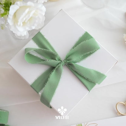 MEEDEE Sage Chiffon Ribbon 1 Inch Green Frayed Ribbons Sage Green Chiffon Silk Light Green Ribbon Thin Chiffon Ribbons for Crafts, Gift Wrapping, Wedding Invitation (3 Rolls 21 Yards)