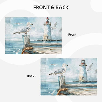 Lighthouse Seagull Placemats Set of 4 Washable Table Mats Ocean Nautical Coastal Heat-Resistant Cotton Linen Place Mats for Dining Table Kitchen Indoor Outdoor Party Holiday Decor