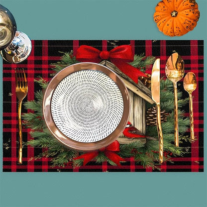 Christmas Art Waffle Cardinal Placemats Set of 6 PVC Vinyl Non Slip Table Mats Heat Resistant Place Mats Washable Wipeable Dining Table Mat for Kitchen Decor Party Indoor Outdoor Decorative Gift