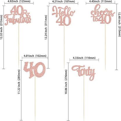Gyufise 15Pcs 40th Birthday Centerpiece Sticks Forty Happy 40th Table Flower Centerpieces Sticks Cheers to 40 Floral Decorations for 40th Birthday Party Centerpieces Supplies Rose Gold