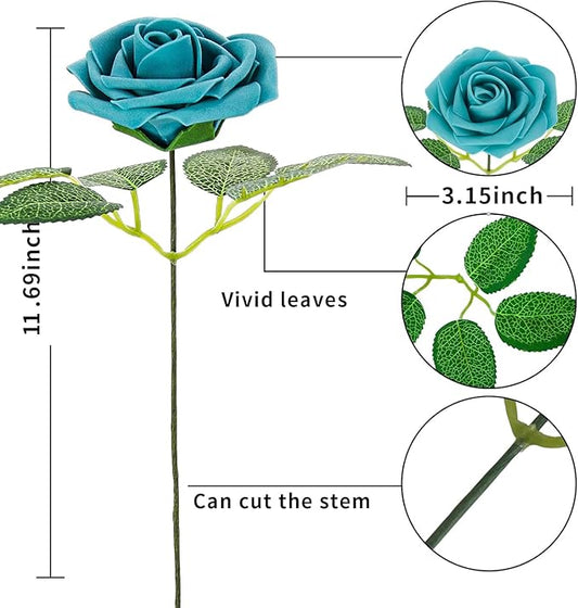 [25PCS] Navy Roses Artificial Flowers with Long Stem Real Touch Fake Foam Roses for Decoration DIY Wedding Bouquets Centerpieces Bridal Shower Mothers Day Party Flower Arrangements Home Decor