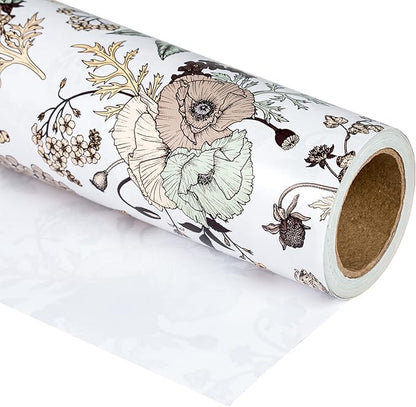 WRAPAHOLIC Floral Wrapping Paper - Mini Roll - 17 Inch X 33 Feet - Pearlized Vintage Floral Wedding Wrapping Paper for Birthday, Bridal Shower, Baby Shower