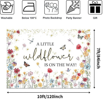 Avezano Wildflower Baby Shower Decorations A Little Wildflower is On The Way Baby Shower Backdrop Floral Theme Baby Girls' New Born Photoshoot Background Banner (10x7ft(120x84in))