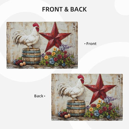 Farmhouse Chicken Placemats Set of 6 Washable Table Retro Rooster Heat-Resistant Cotton Linen Place Mats for Dining Table Kitchen Indoor Outdoor Party Holiday Decor