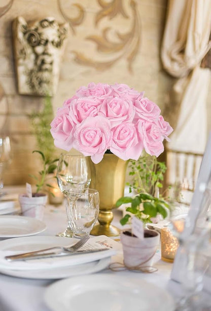 100pcs Light Pink Glitter Roses 2.56" Foam Glitter Flowers Fake Roses Pale Pink Flowers Artificial Roses for Bridal Shower Centerpieces DIY Wedding Flower Arrangements (Light Pink)