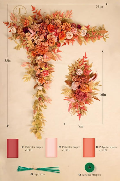 TINGE TIME Artificial Arch Flowers Kit Pack of 5, Fall Wedding Decorations for Reception with Hanging Flowers, Wedding Arch Silk Floral Arrangements Ceremony Backdrop Bridal Shower Outdoor Party Decor