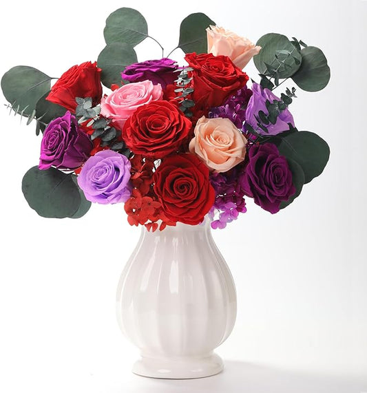 Lovenfold Flowers for Delivery Birthday Flowers Gift for Her,Preserved Flowers Bouquet 12 Roses Mixed Bouquet,Rose Gifts for Women Mom Grandma(Mixed 12 Red Roses)