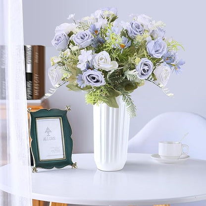 3 Pack Artificial Flowers Bouquet Fake Flowers Plants Blue Faux Flower Arrangements for Wedding Home Centerpieces Decor