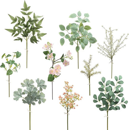 Serra Flora Artificial Greenery Stems Box Set,(Pack of 44pcs) with 9 Kinds of Faux Pink Green Filler for DIY Bridal Bouquets Wedding Floral Arrangement Table Centerpieces