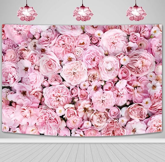 6x3.6FT Pink Rose Wall Backdrop for Women Mother's Day Flowers Wall Photography Background Bridal Newborn Shower Birthday Party Anniversary Ceremony Photo Studio Props