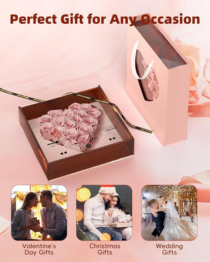 Preserved Roses for Mothers Day, Handmade Forever Flowers Box for Mom, Flower Gifts for Girlfriend Wife - Wedding Anniversary Presents for Her - Birthday Gifts for Mom Grandma (Pink)