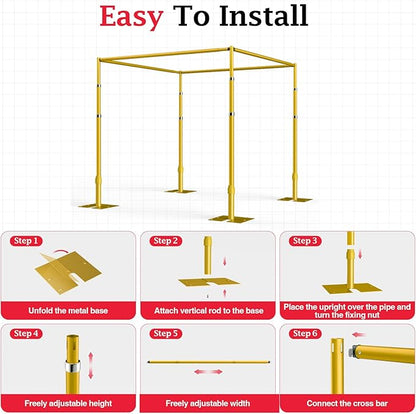 EMART 10ft Square Backdrop Stand Heavy Duty, Pipe and Drape Photo Background Support Kit, Adjustable Metal Frame with Flat Base for Wedding Birthday Party Decorations-Gold