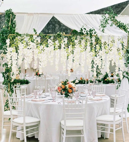 12Pack Wisteria Hanging Artificial Flowers 3.6ft Wisteria Silk Flowers Garland Fake Bushy Vine Faux Ratta String for Wedding Arch Party Garden Greenery Home Wall Backdrop Decor (Milk White)