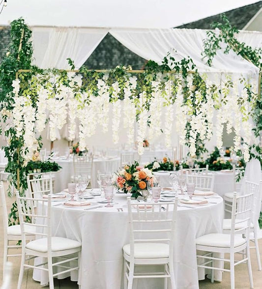 12Pack Wisteria Hanging Artificial Flowers 3.6ft Wisteria Silk Flowers Garland Fake Bushy Vine Faux Ratta String for Wedding Arch Party Garden Greenery Home Wall Backdrop Decor (Milk White)