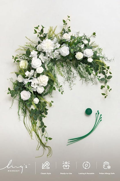 Ling's moment Wedding Arch Flowers - 6.5FT Floral Garland for Ceremony Arbor Backdrop Decoration - Artificial Rose Floral Swag for Sweetheart Table Birthday Party, Baby Shower, Lily White