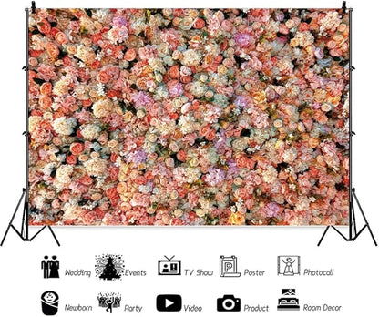 Leowefowa Floral Wall Photography Backdrop 7x5ft Colorful Rose Flower Romantic Wedding Background for Lover Spring Pink White Rose Petal Engagement Party Banner Decor Photo Supplies Prop
