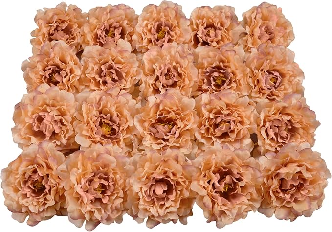 20pcs 5" Artificial Flower Peonies, Silk Peonies with 6" Stems, Flowers Suitable for Wedding Bouquets, Home Party Decoration (Caramel Colour)