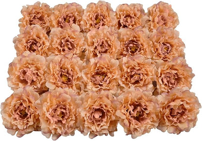20pcs 5" Artificial Flower Peonies, Silk Peonies with 6" Stems, Flowers Suitable for Wedding Bouquets, Home Party Decoration (Caramel Colour)