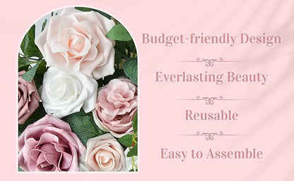 Ting's time Arch Flowers with Drapes Kit (Set of 5)-2Pcs Artificial Floral Swag Arrangement 3Pcs Draping Fabric for Wedding Floral Party Outdoor Decor (Dusty Rose)