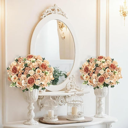 4 Bundles Champagne Peonies Artificial Flowers Silk Flower Centerpieces for Tables Fake Flower Arrangements Mixed Roses Hydrangea with Stems for Wedding Bridal Bouquets Home Table Decor