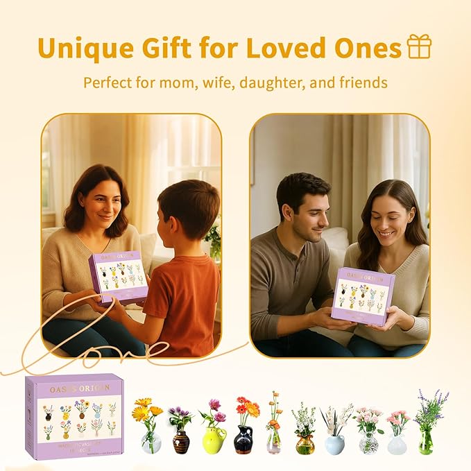 10-Pack Magnetic Mini Bud Vases Gift Set – Mixed Ceramic & Glass Holders for Fridge, Locker & Whiteboard – Upgraded Slam-Proof Magnets – Cute Bulk Gifts for Coworkers, Teachers & Office Decor