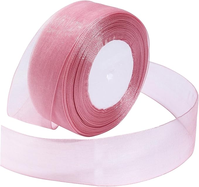 Rose Gold Ribbon for Gift Wrapping 1-1/2 inch Sheer Organza Ribbon for Flower Bouquet Tulle Chiffon Ribbons for Wedding Invitations Christmas Decorations Crafts 50 Yards