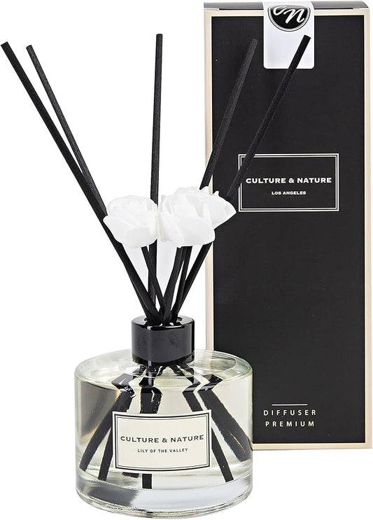 CULTURE & NATURE Reed Diffuser Set 6.7oz (200ml) Lily of The Valley Scented Diffuser with Sticks Home Fragrance Reed Diffuser for Bathroom Shelf Decor