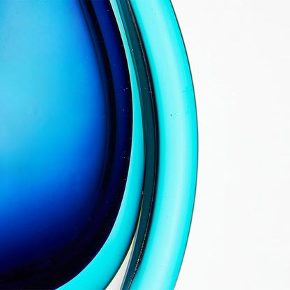 Luxury Lane Hand Blown Sommerso Oval Art Glass Vase for Decor 10 inch Tall Centerpiece Table Decoration London Blue