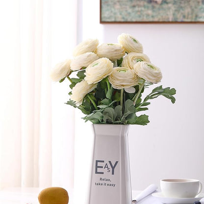 Artificial Ranunculus Flowers with Real Touch Stem, Silk Ranunculus Flowers(10 Pack) (White)