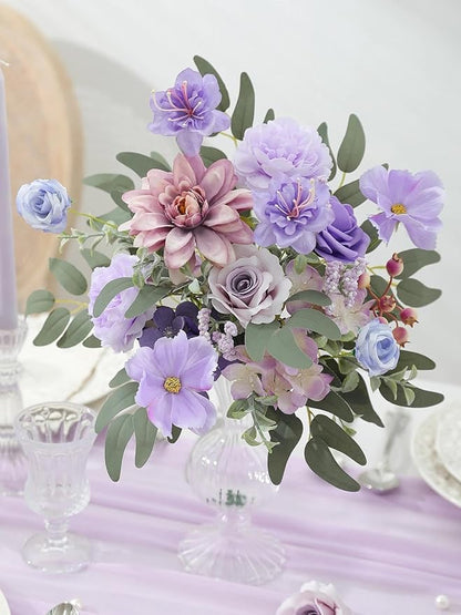 Artificial Flowers Combo Box Purple Flowers Silk Fake Roses with Stems for DIY Wedding Bridal Bouquets,Table Centerpieces,Cake Floral Arrangement,Baby Shower,Birthday Party Home Decorations