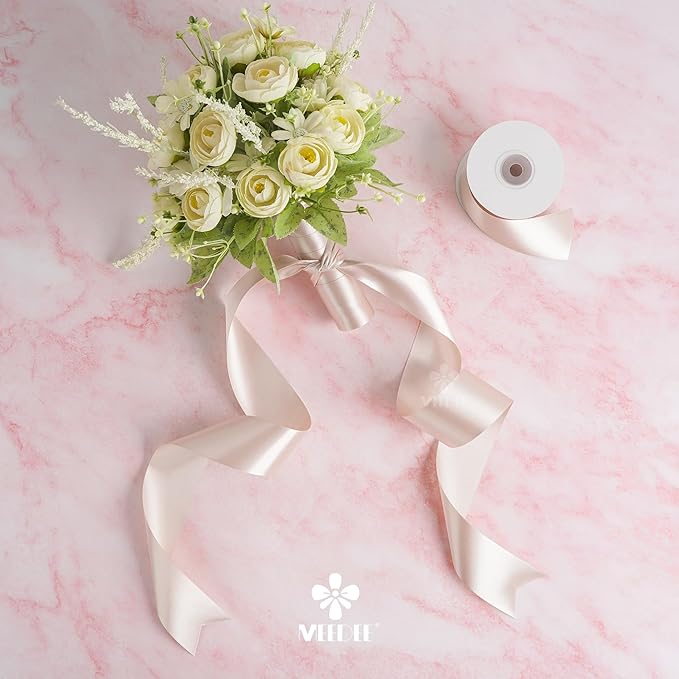 MEEDEE Rose Gold Satin Ribbon 2 Inch Rose Gold Ribbon Lux Double Faced Ribbons by 25 Yards Silk Satin Ribbons for Gift Wrapping, Wedding, Flower Bouquet, Holiday Decorating