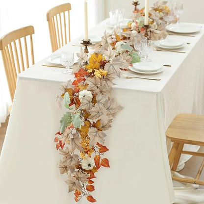 MIZII Fall Decor Artificial Maple Leaf Pumpkin Garland 6FT Fake Autumn Vines Garland Thanksgiving Halloween Harvest Decorations for Porch Mantle Table Centerpieces Fireplace Farmhouse (White PK)