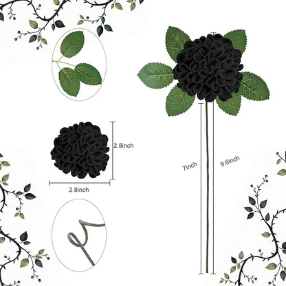 Artificial Flowers, 25pcs Realistic Artificial Rose for DIY Wedding Bouquets Centerpieces Arrangements, Black Dahlia Flowers with Stem for Bridal Shower Party Home Decorations
