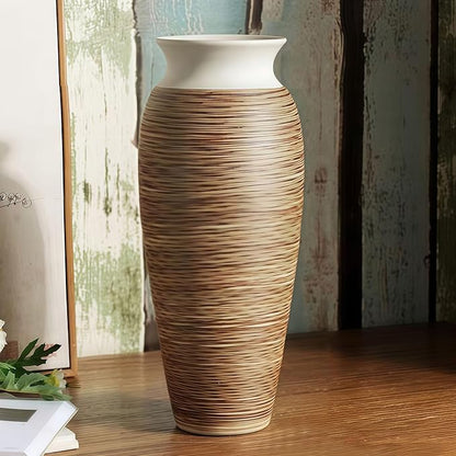 Ceramic Rustic Farmhouse Vase, 12.6" Large Vintage Flower vase Home Decor, Tall Boho Decorative Vases for Living Room, Table, Mantel, Shelf and Centerpieces Decor and Housewarming (D)