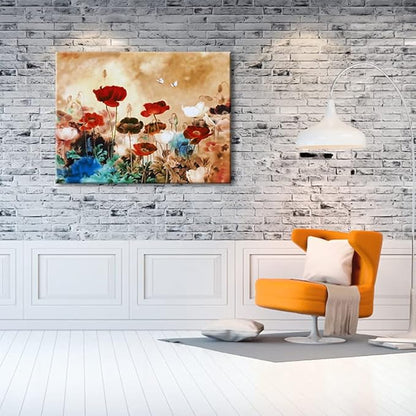 Wieco Art Blooming Poppies Extra Large Contemporary Colorful Flowers Pictures Paintings on Canvas Wall Art Modern Gallery Wrapped Floral Giclee Canvas Prints for Living Room Home Decorations XL