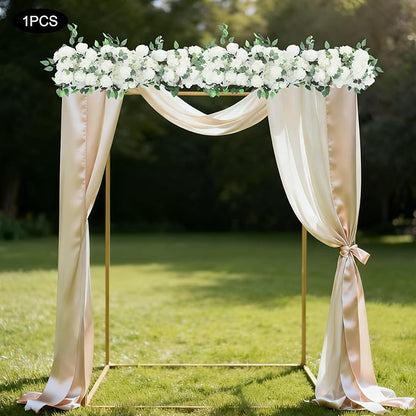 Eapmic Artificial Flower Row, 39.37in Peony Hydrangea Floral Arrangement, Faux Flower Panel Table Centerpiece for Wedding Arch Wall Backdrop Ceremony Reception Home Party Decoration (White)