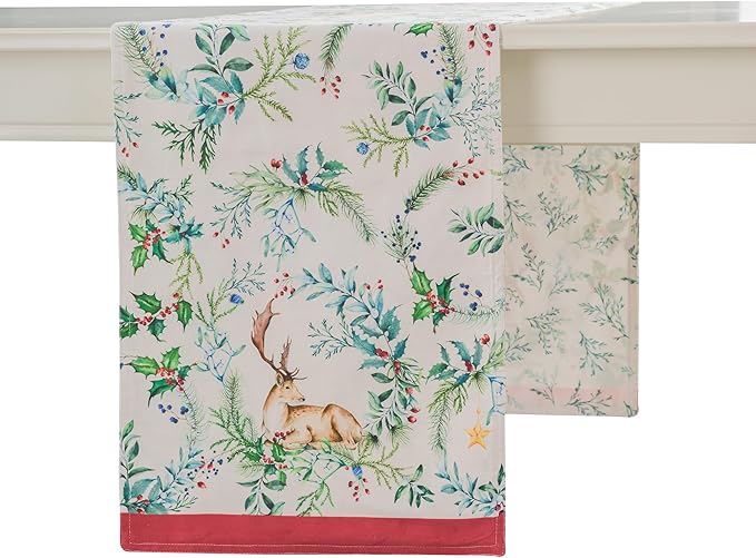 Maison d' Hermine Table Runner 100% Cotton Double Layer Table Runners 108 inches Long for Thanksgiving Christmas Decorations Home Kitchen Dining Party Wedding (Holly Time, 14.5" x 108")