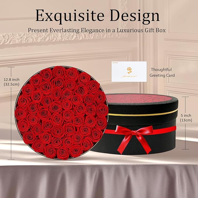 50 Preserved Roses in a Gift Box for Her - Forever Flowers for Delivery, Eternal Rose Mothers Gifts for Mom, Wife Anniversary Birthday Gifts for Women, Red