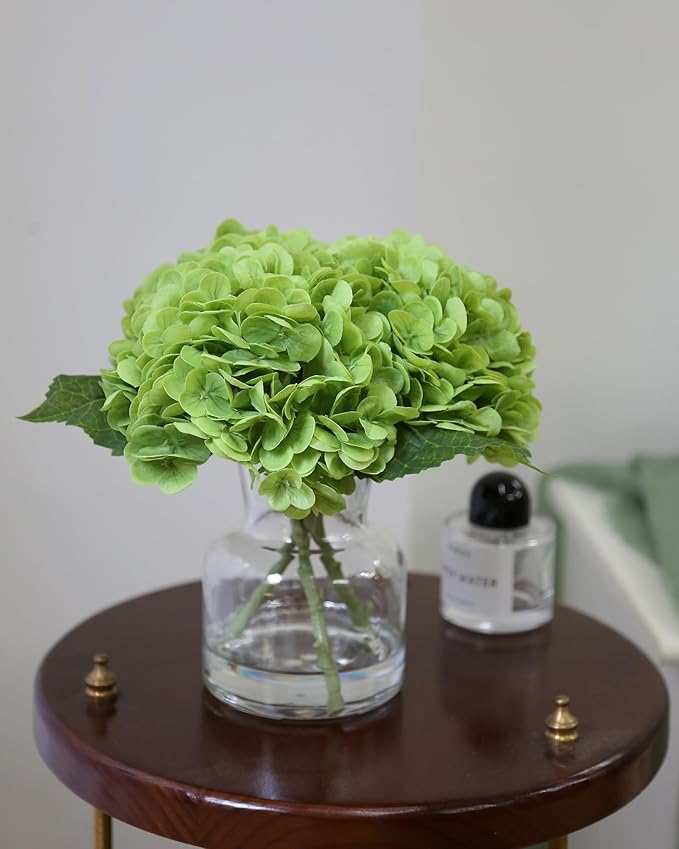 Lifelike Artificial Hydrangea Arrangement in Decorative Vase - Real Touch Fake Flowers for Home, Office, Bathroom or Water Bar Decor, Elegant Table Centerpiece (No Water Needed) (Green)