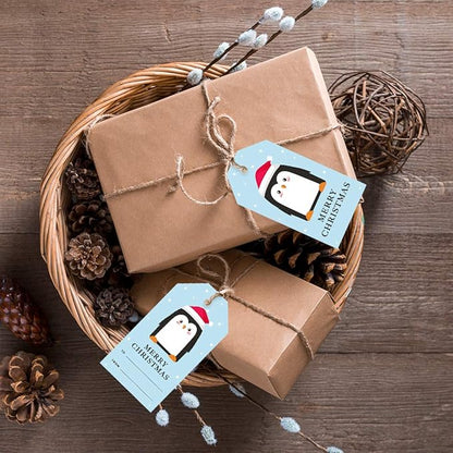 Andaz Press Christmas Holiday Season Classic Gift Tags, Merry Christmas to from Classic Favor Tags, Penguin with Santa Hat Design, for Holiday Events, Parties, and Favors, 60-Pack