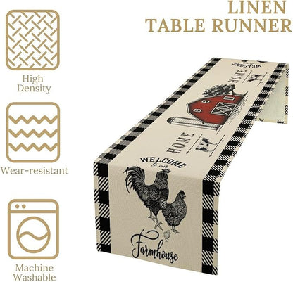 Rustic Farmhouse Table Runner Vintage Western Farm Red Barn Windmill Cabin Country Lodge Dinner Runner for Home Kitchen Dinner Table Party Decoration 13x108in