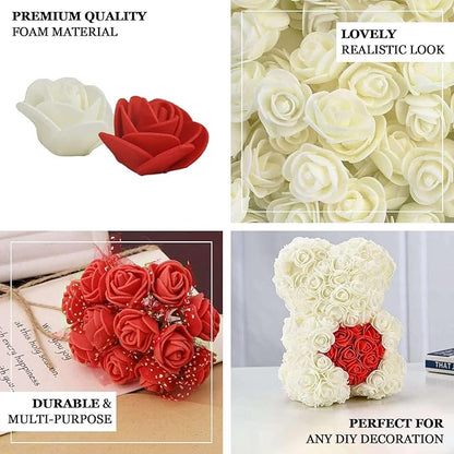 Efavormart 48 Roses | 4" Tall White Real Touch Artificial DIY Foam Rose Flowers with Stem, Craft Rose Buds