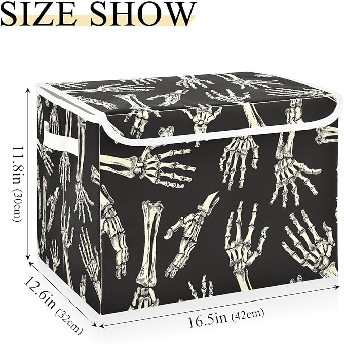 Halloween Baskets Collapsible Storage Bins with Lids, Skeleton Hands Halloween Storage Boxes Clothes Baskets for Organizing