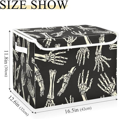 Halloween Baskets Collapsible Storage Bins with Lids, Skeleton Hands Halloween Storage Boxes Clothes Baskets for Organizing