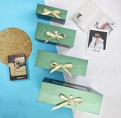 5 Pcs Green Gift Box for Presents with Ribbon 13.2x11x5.3 Inches Clear Gift Box with Window Magnetic Closure Gift Boxes with Lids