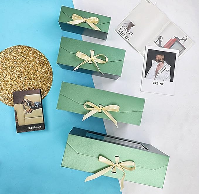 3 Pcs Extra Large Green Gift Box for Presents with Ribbon 19x16x6 Inches Clear Gift Box with Window Magnetic Closure Gift Boxes with Lids