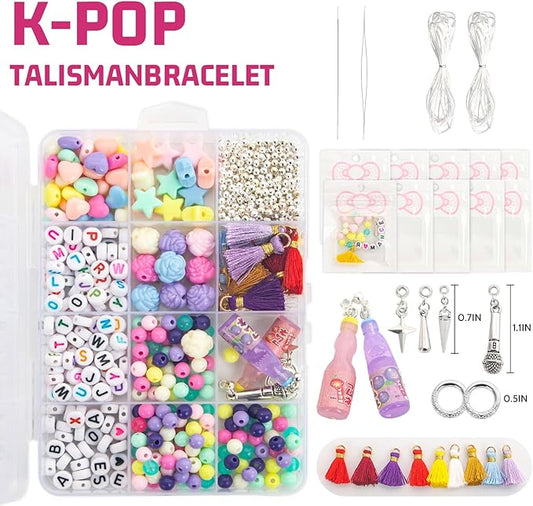 foci cozi DIY Kpop Beads for Bracelets Making Kit,Girls Friendship Bracelet Jewelry Making Kit,Rubber Band Charm Bracelet Making Kit