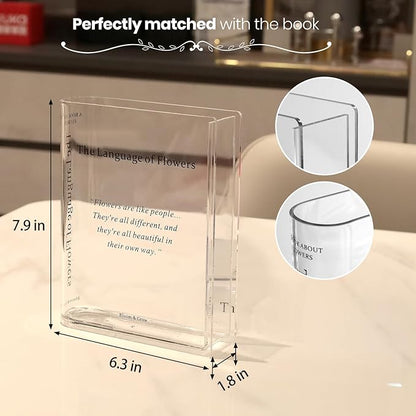 Book Vase for Flowers Home Décor,Artistic and Cultural Flavor Decorative Acrylic Clear Vase for Home and Office,Creative Gifts for Book Lovers. (Transparent)