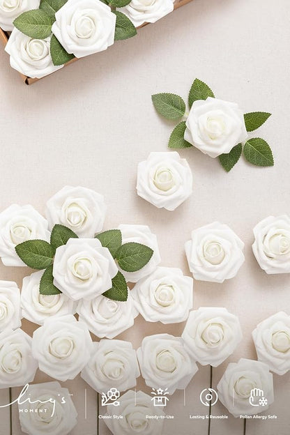 Ling's Moment Artificial Rose Flowers 25pcs Foam Roses w/Stem for DIY Wedding Bouquets Centerpieces Bridal Shower Party Home Decorations (Regular 3 inch /25pcs)
